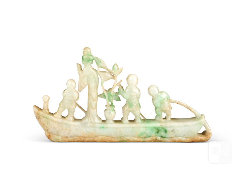 清十九世紀 翠玉童子泛舟擺件  CHINA, QING DYNASTY, 19TH CENTURY - 图5